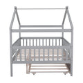 Full Size Wooden House Bed With Twin Size Trundle, Gray Full Gray Solid Wood Mdf