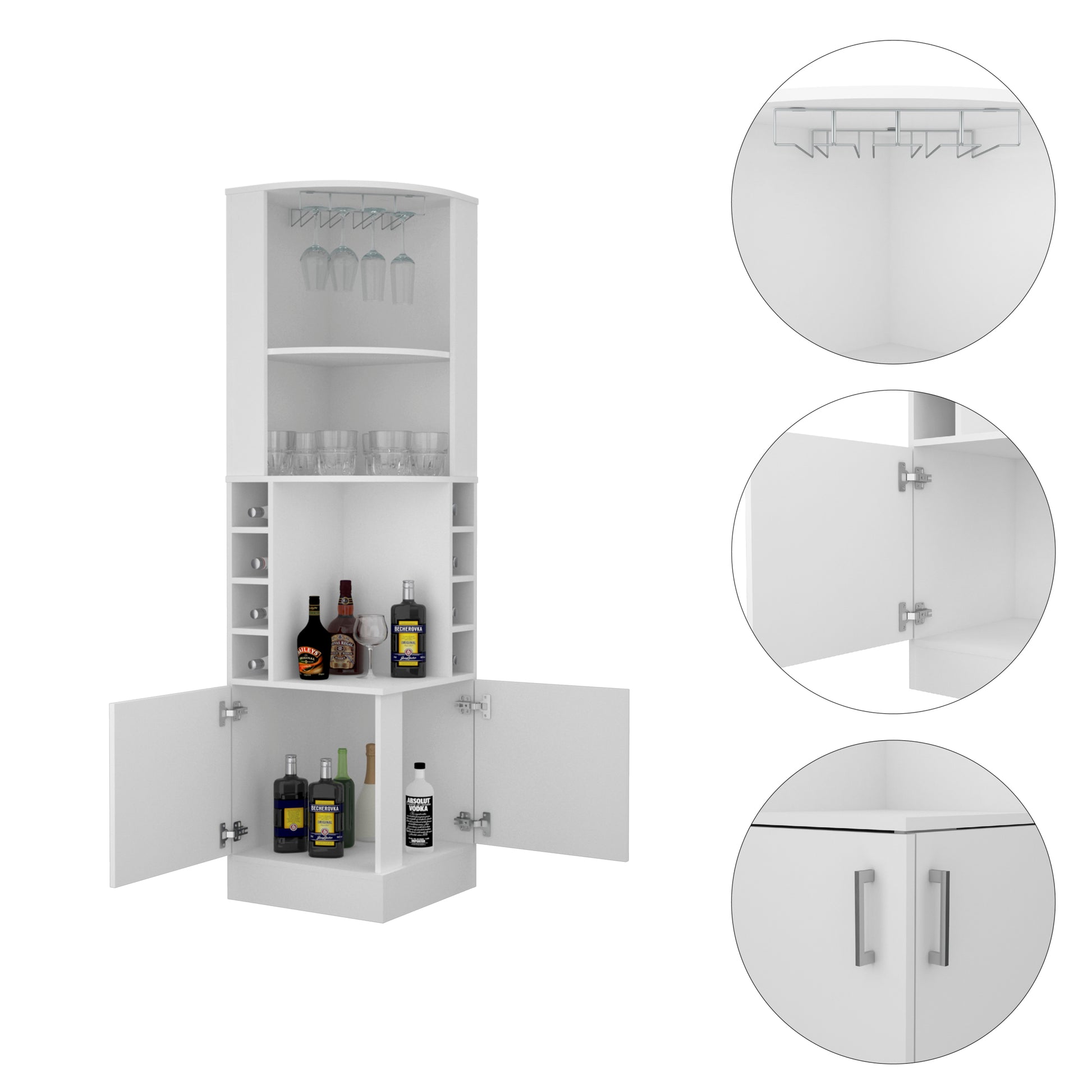 Syrah Corner Bar Cabinet, Two External Shelves White White Particle Board Particle Board