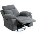 Power Recliner Glider Chair With Bluetooth Speaker 270 Degree Swivel With Led Light Side Arm With Storage Pockets Usb Type C Charging Port Button Control Retractable Footrest Adjustable Backrest Lg Light Grey Linen Power Push Button Metal Primary Living