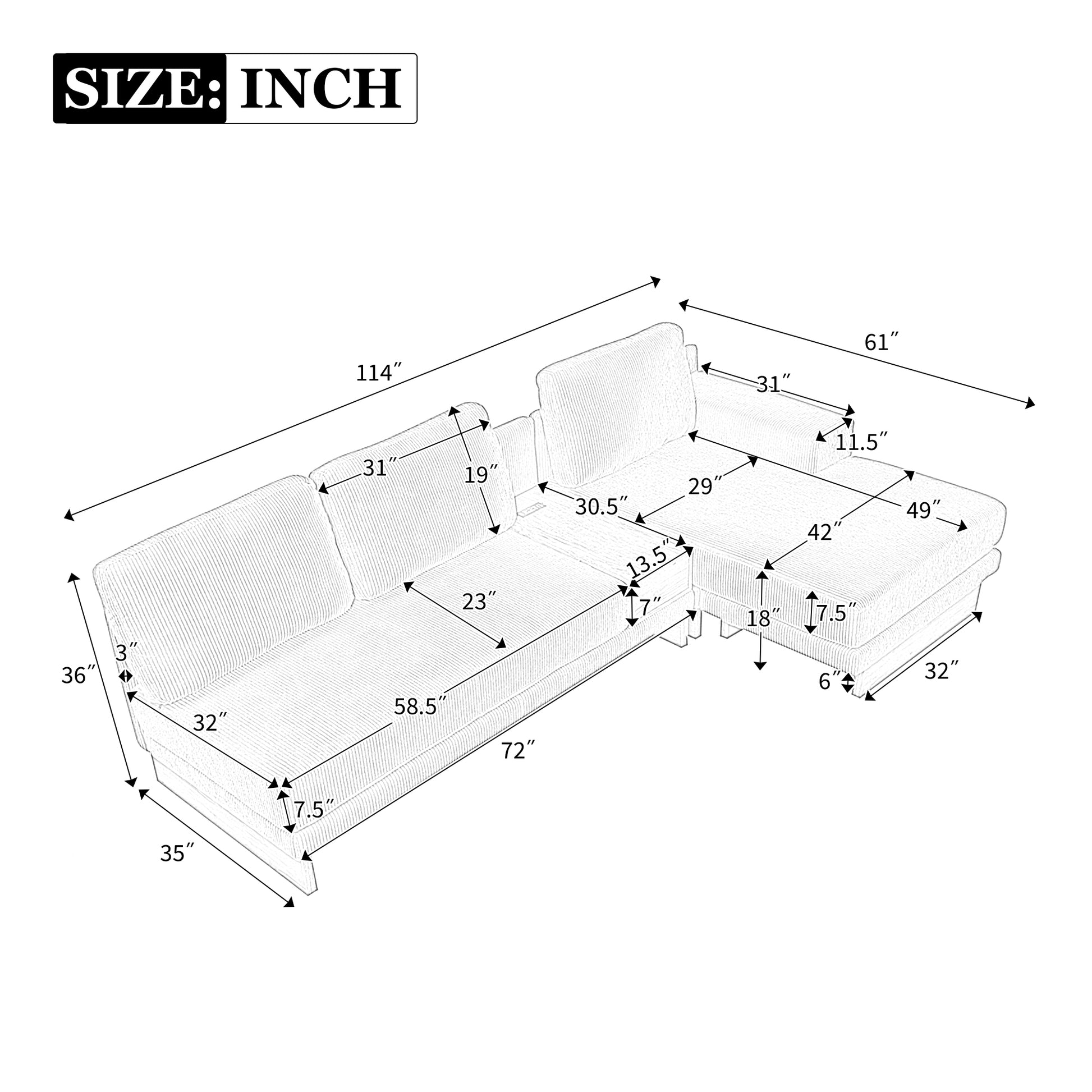 114" L Shaped Sofa Sectional Sofa With Two Usb Ports And Two Power Sockets, A Storage Drawer And A Reversible Chaise Lounge For Living Room, Grey Grey Foam Corduroy 3 Seat