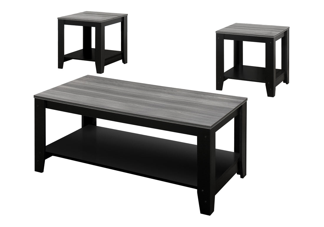 Table Set, 3Pcs Set, Coffee, End, Side, Accent, Living Room, Black And Grey Laminate, Transitional Black Particle Board