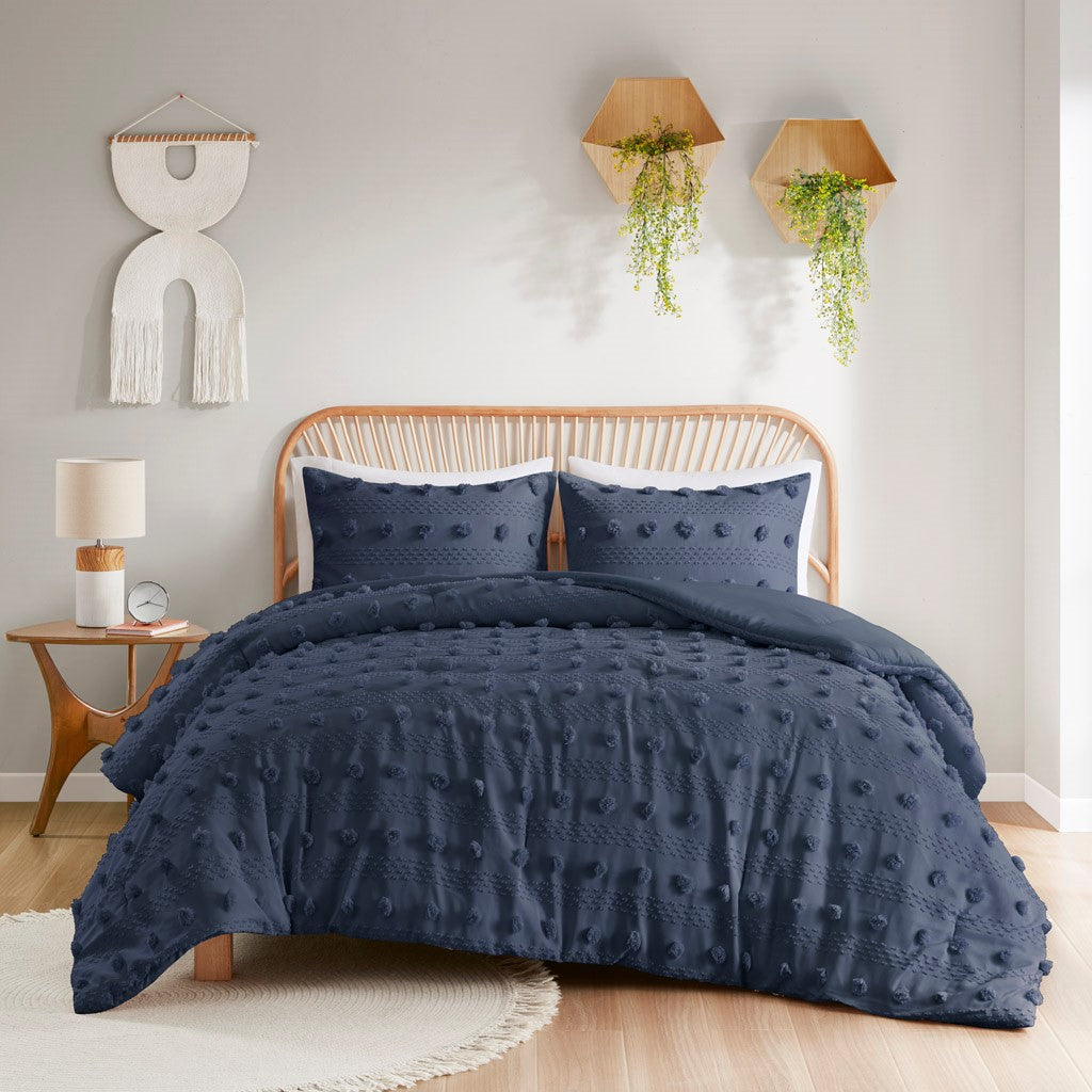 Clip Jacquard Comforter Set Queen Navy Polyester