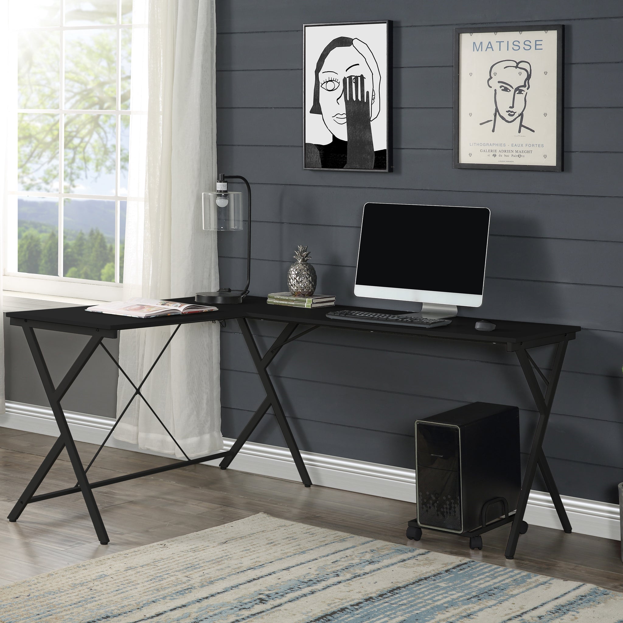 Dazenus Black Finish Computer Desk Black Metal,Synthetic Wood