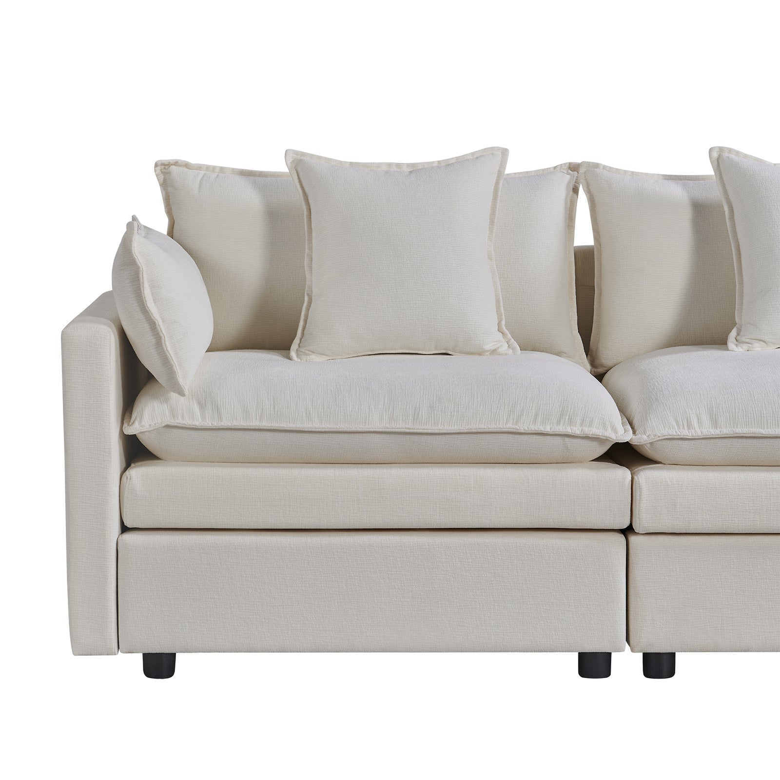 108.66"Modern Chenille L Shaped Sectional Sofa With Convertible Chaise, Comfy Cloud Couch Deep Sectional Sofa With Ottomans For Living Room White Wood Foam Chenille 3 Seat