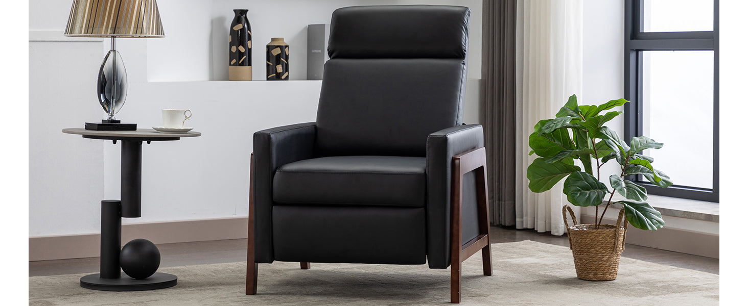 Set Of Two Wood Framed Pu Leather Recliner Chair Adjustable Home Theater Seating With Thick Seat Cushion And Backrest Modern Living Room Recliners, Black Black Pu Pu
