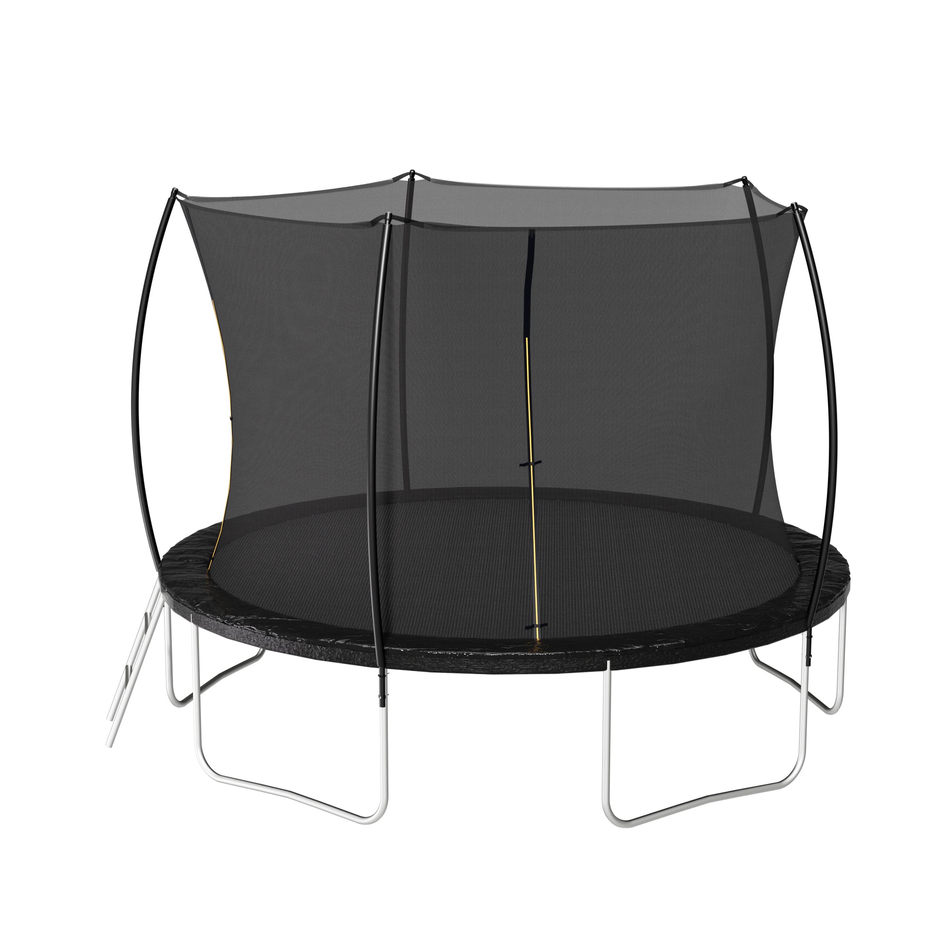 12Ft Trampoline Double Side Color Pad Trampoline For Kids And Adults With Enclosure Net And Ladder,Curved Fence Pole Black Steel Steel