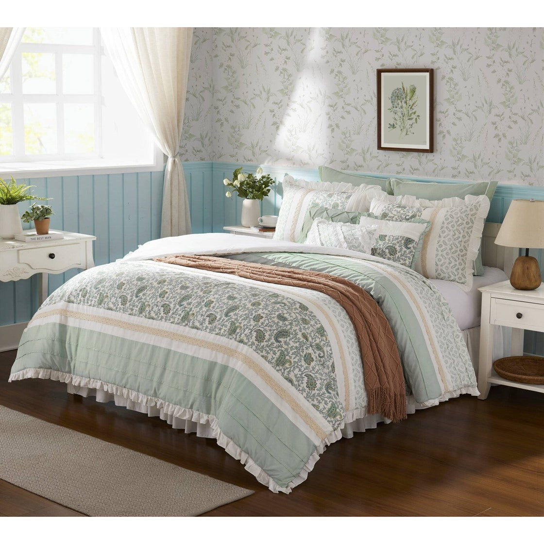 9 Piece Cotton Percale Comforter Set Aqua King King Aqua Polyester