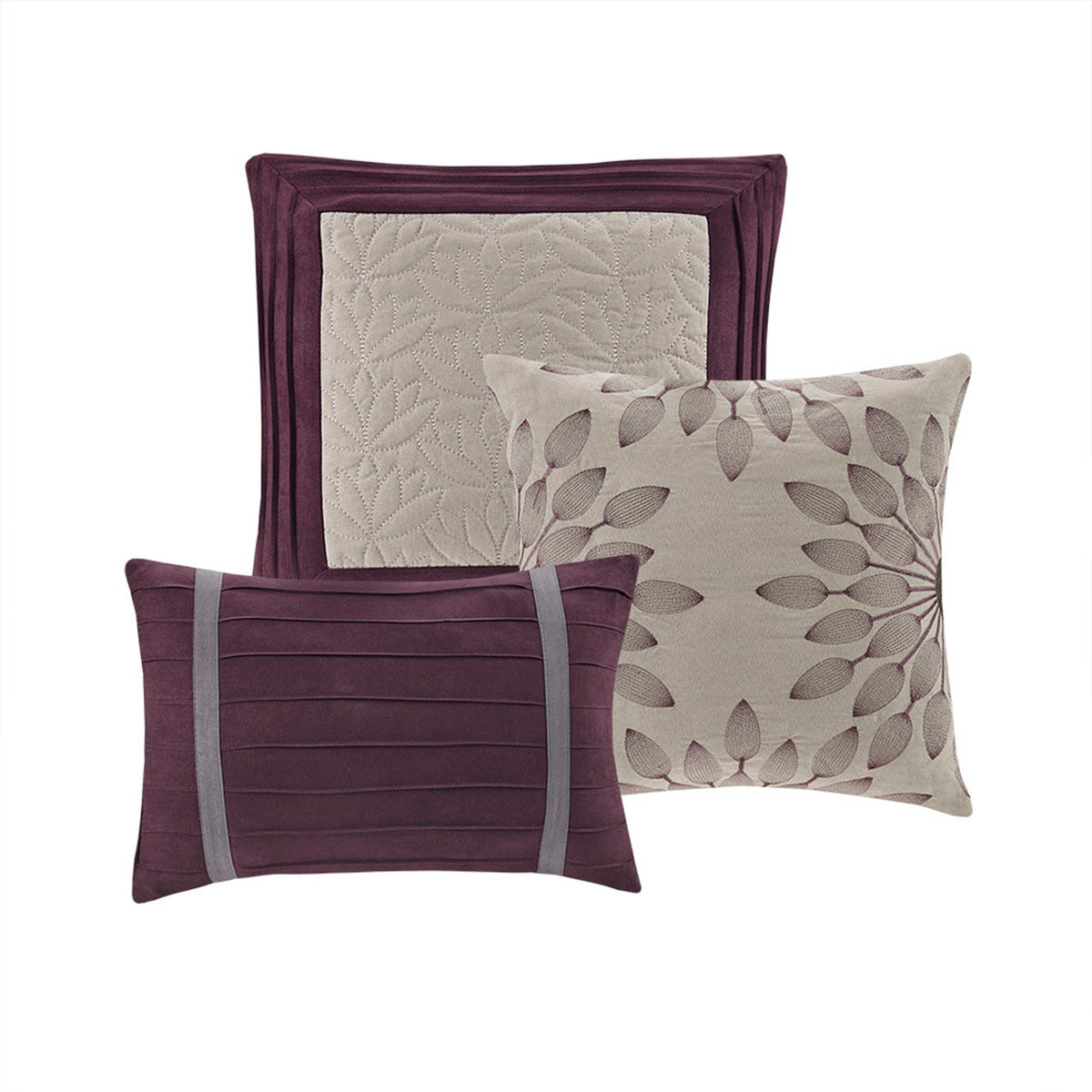 7 Pc Pieced Faux Suede Comforter Set Purple Cal King California King Purple Polyester