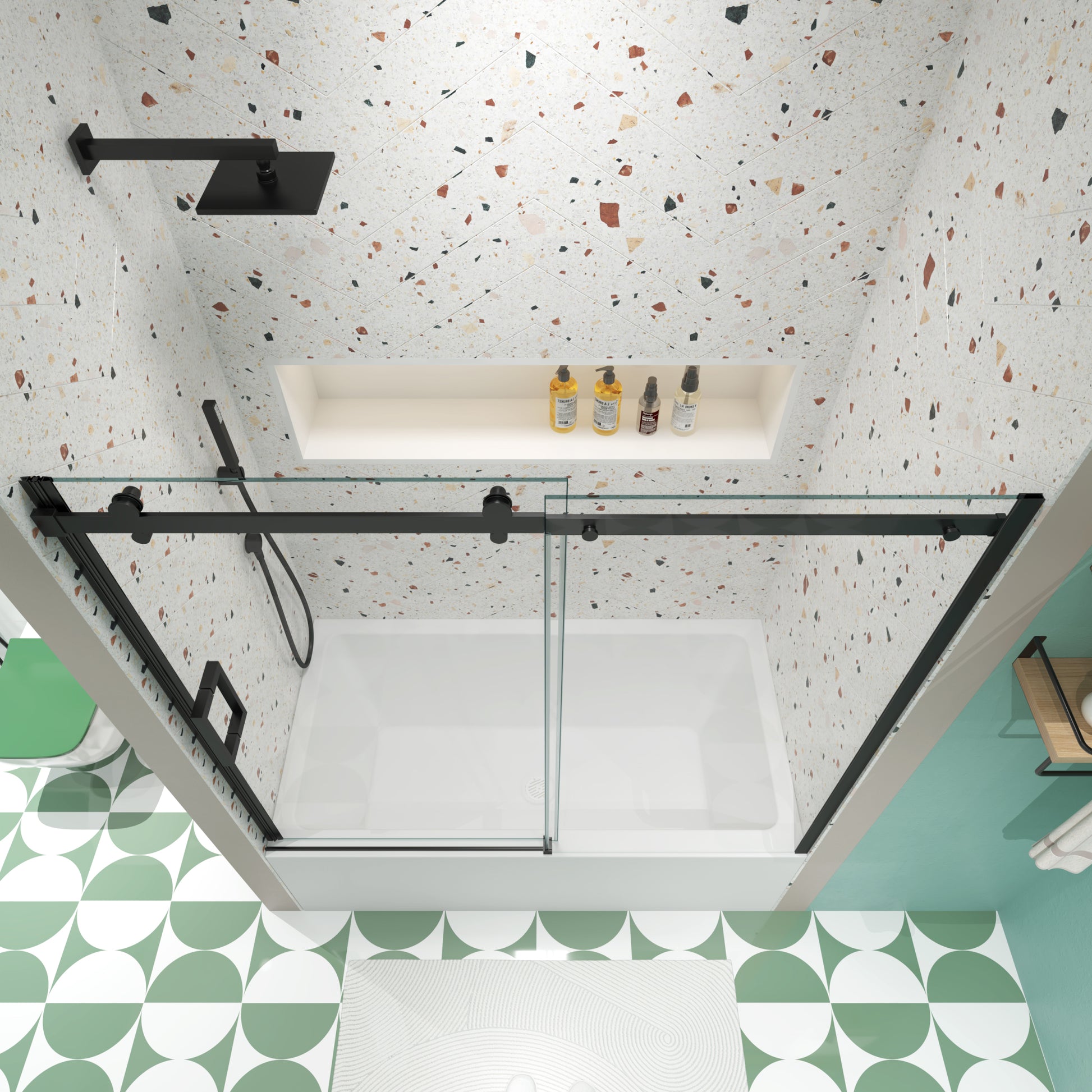 Bathtub Shower Door, Sliding Door, With 5 16" Tempered Glass And Matted Black Finish 6058 Matte Black Aluminium Alloy