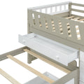 L Shaped Space Saving Twin Loft And Twin Platform Bed With 7 Drawers And Full Guardrails White Light Brown Twin Brown White Solid Wood