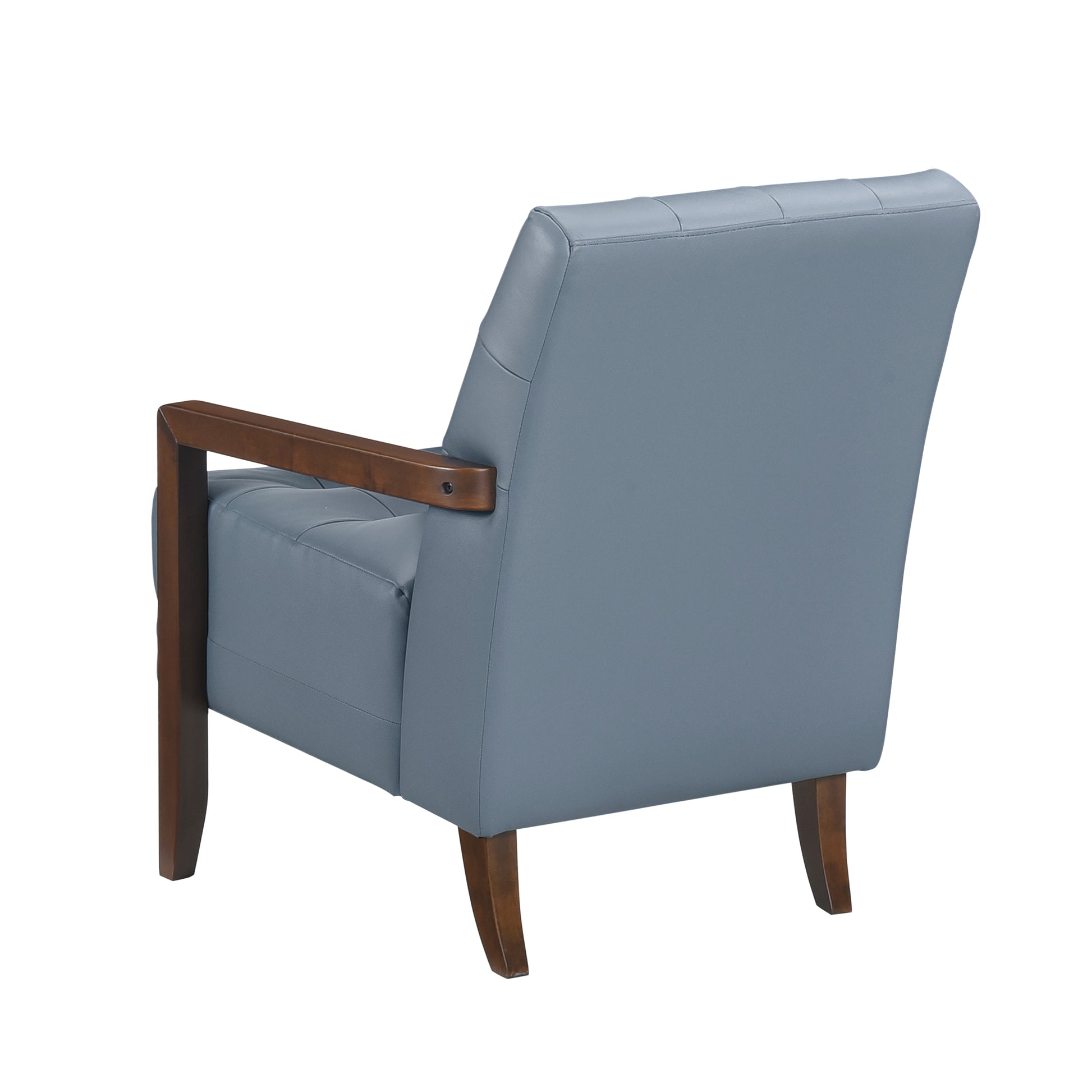 Modern Style Accent Chair Blue Leather Upholstered Tufted Detail Walnut Finish Wood Furniture 1Pc Blue Primary Living Space Contemporary,Modern Plywood