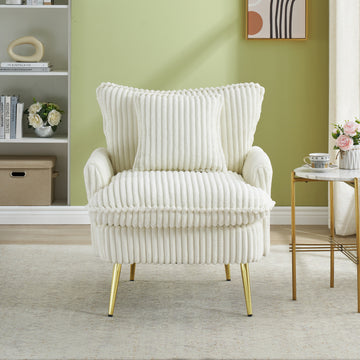 The 30 Inch Beige Corduroy Chair Comes With Metal Feet That Are Dust And Scratch Resistant And Comes With A Throw Pillow Off White Corduroy