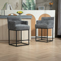 Coolmore Counter Height Bar Stools Set Of 2, Modern Barrel Bar Stool With Backrest And Arms, Black Metal Frames, Upholstered Bar Stools For Kitchen Island, Pub, Club Gray Foam Chenille