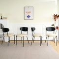 Modern Grey Simple Pu Dining Chair Upholstered Chair Family Bedroom Stool Back Dressing, Black Round Table Set, Bentwood Covered With Ash Veneer Chair Back, Chair Black Metal Legs Set Of 5 Black Mdf