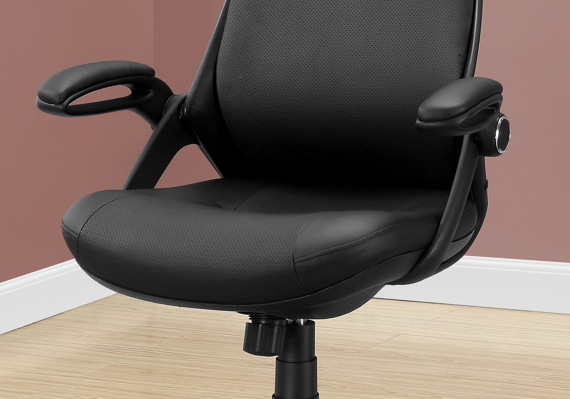 Office Chair, Adjustable Height, Swivel, Ergonomic, Armrests, Computer Desk, Work, Black Leather Look, Black Metal, Contemporary, Modern Black Foam Faux Leather