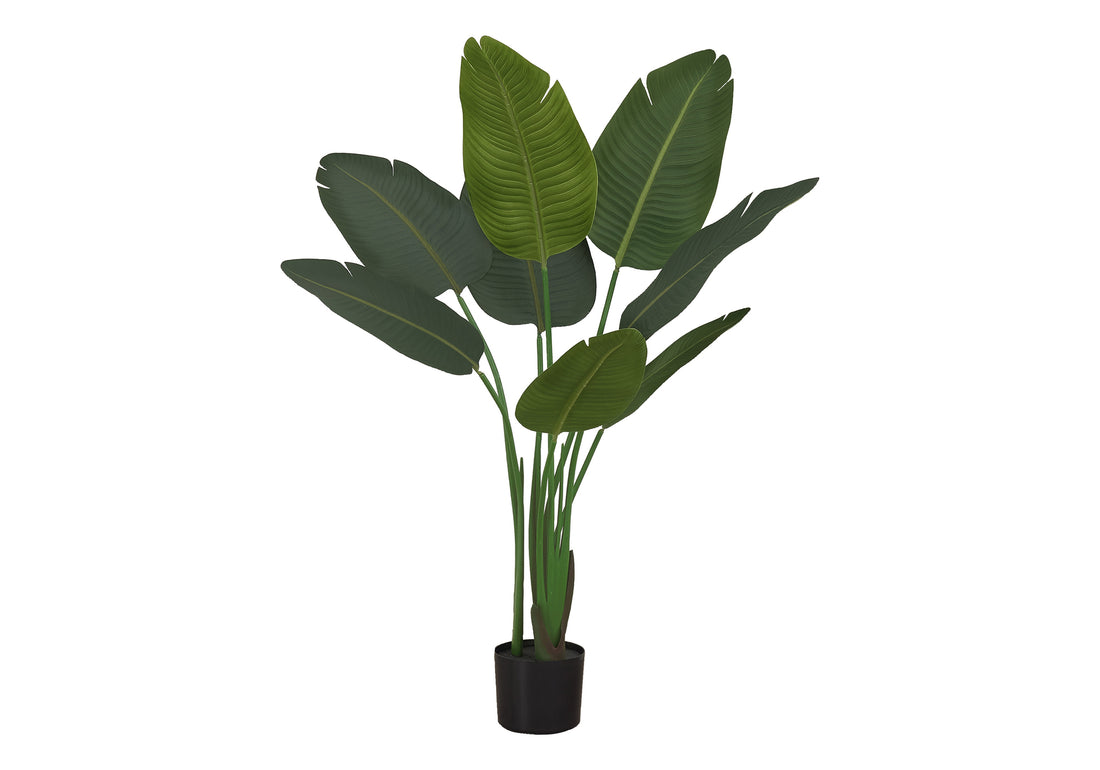 Artificial Plant, 44" Tall, Bird Of Paradise Tree, Indoor, Faux, Fake, Floor, Greenery, Potted, Decorative, Green Leaves, Black Pot Green Foam Plastic