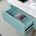 Glam Contemporary Light Teal 1Pc End Table White Faux Marble Top Living Room Table Open Bottom Shelve Teal Primary Living Space Contemporary,Glam,Modern,Shabby Chic Metal