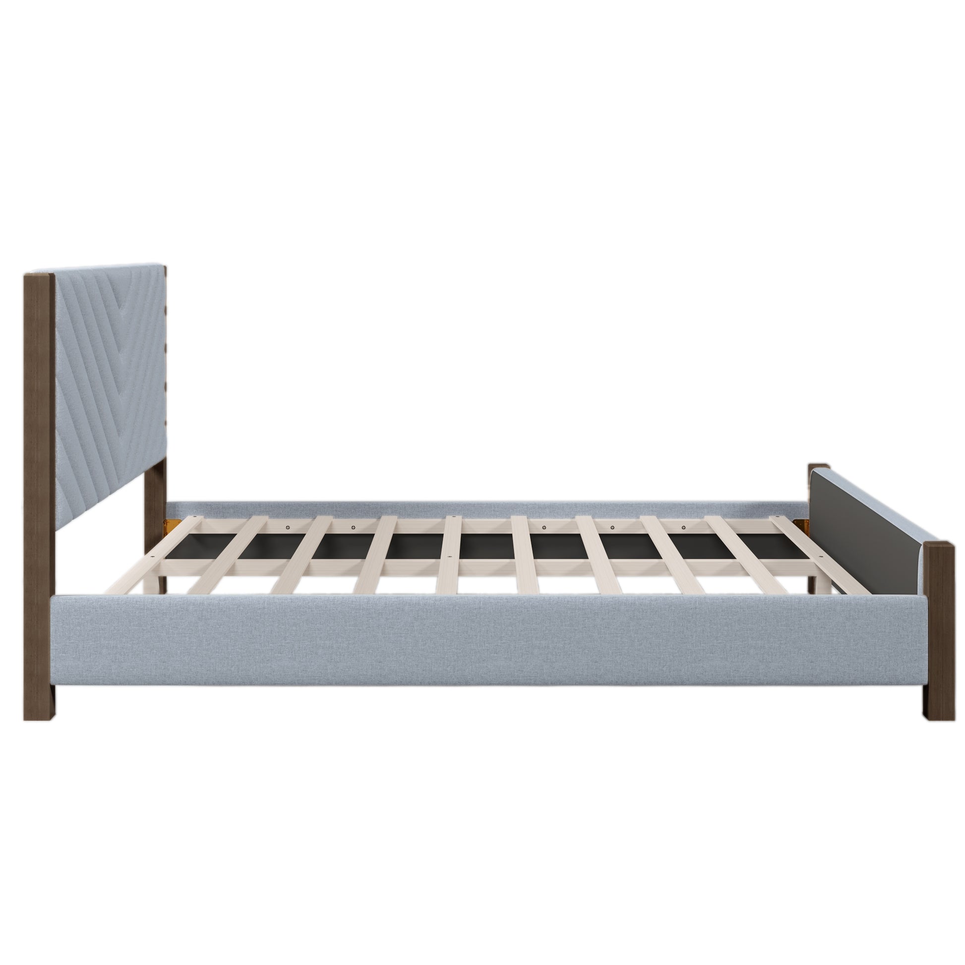 Modern Mid Century Queen Upholstered Platform Bed Frame With Tufted Headboard And Solid Wood Legs,No Box Spring Needed,Gray Box Spring Not Required Queen Gray Wood Bedroom Mid Century Modern,Modern Bed Frame Linen Wood