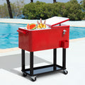Outsunny 80 Qt Rolling Cooling Bins Ice Chest On Wheels Outdoor Stand Up Drink Cooler Cart For Party, Red Red Plastic