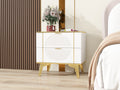 Two Pack White 2 Drawer Round Card Gold Bar Blister Nightstand White Wood