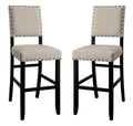 Rustic Charm Ivory Linen Like Fabric 2Pcs Counter Height Bar Chairs Kitchen Furniture Trim Antique Black Bold Distressed Details Wood Ivory Black Dining Room Industrial,Transitional Bar Stools Set Of 2 Solid Wood