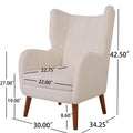 Mid Century Accent Chair, Ivory White, Modern Retro Club Chair, Birch Frame, Upholstered Teddy Wool Fabric, Single Sofa Armchair For Small Spaces, Living Room, Bedroom, Reading Corner, Balcony,Office Ivory White Espresso Primary Living Space