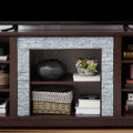 Tv Media Stand With With Faux Stacked Stone Surround, Modern Entertainment Console With Open Storage Space, Cherry, 58.31