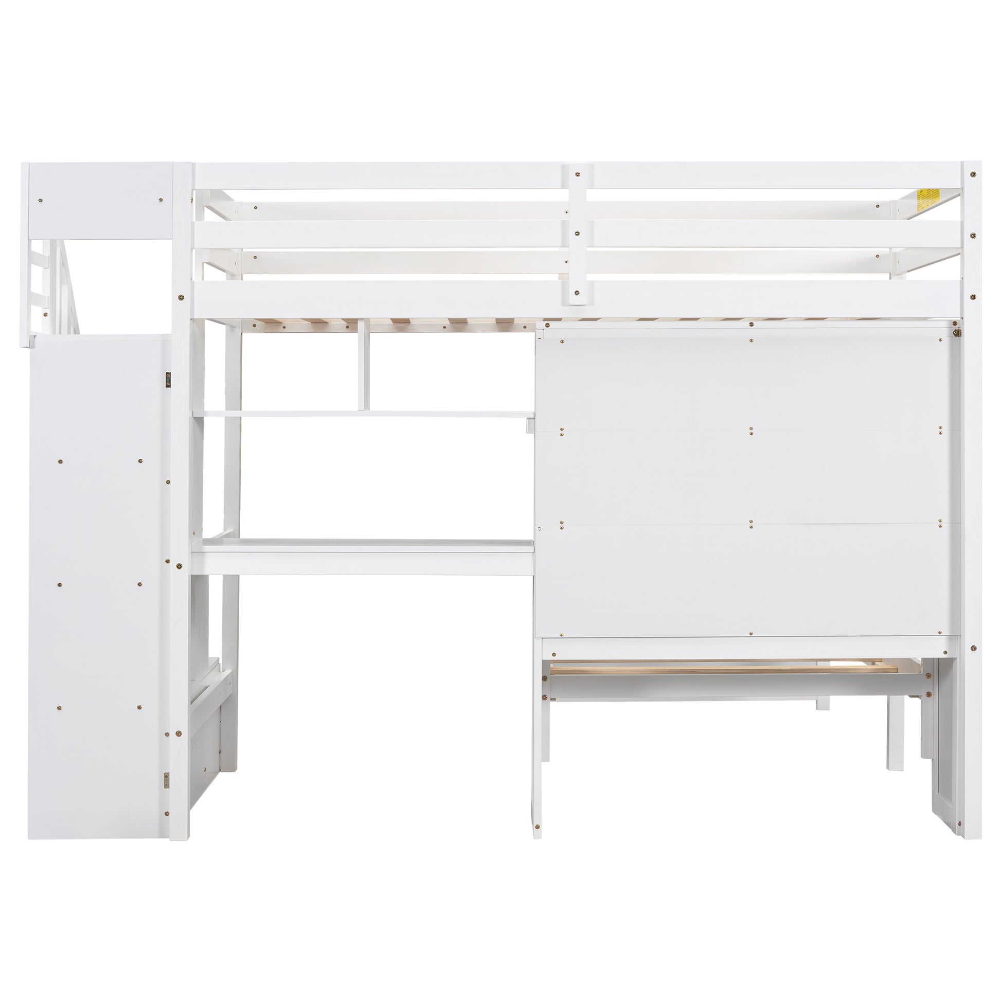 Twin Over Twin Loft Bed With Built In Desk And Staircase, With Storage Compartments And Shelves, White Twin Box Spring Not Required White Wood Pine