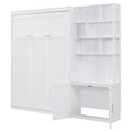 Full Size Murphy Bed With Multiple Storage Shelves And A Cabinet, White Box Spring Not Required Full White Wood Bedroom Murphy Solid Wood Mdf