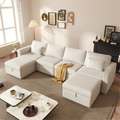 Modern Cotton Linen Modular Sectional Sofa, U Shape Convertible Sofa Set With Pillows, Oversized Sectional Couches With Storage Ottomans For Living Room, Loft, Apartment, Office White 6 Seats White Wood Primary Living Space Medium Duty Pine 6 Seat White