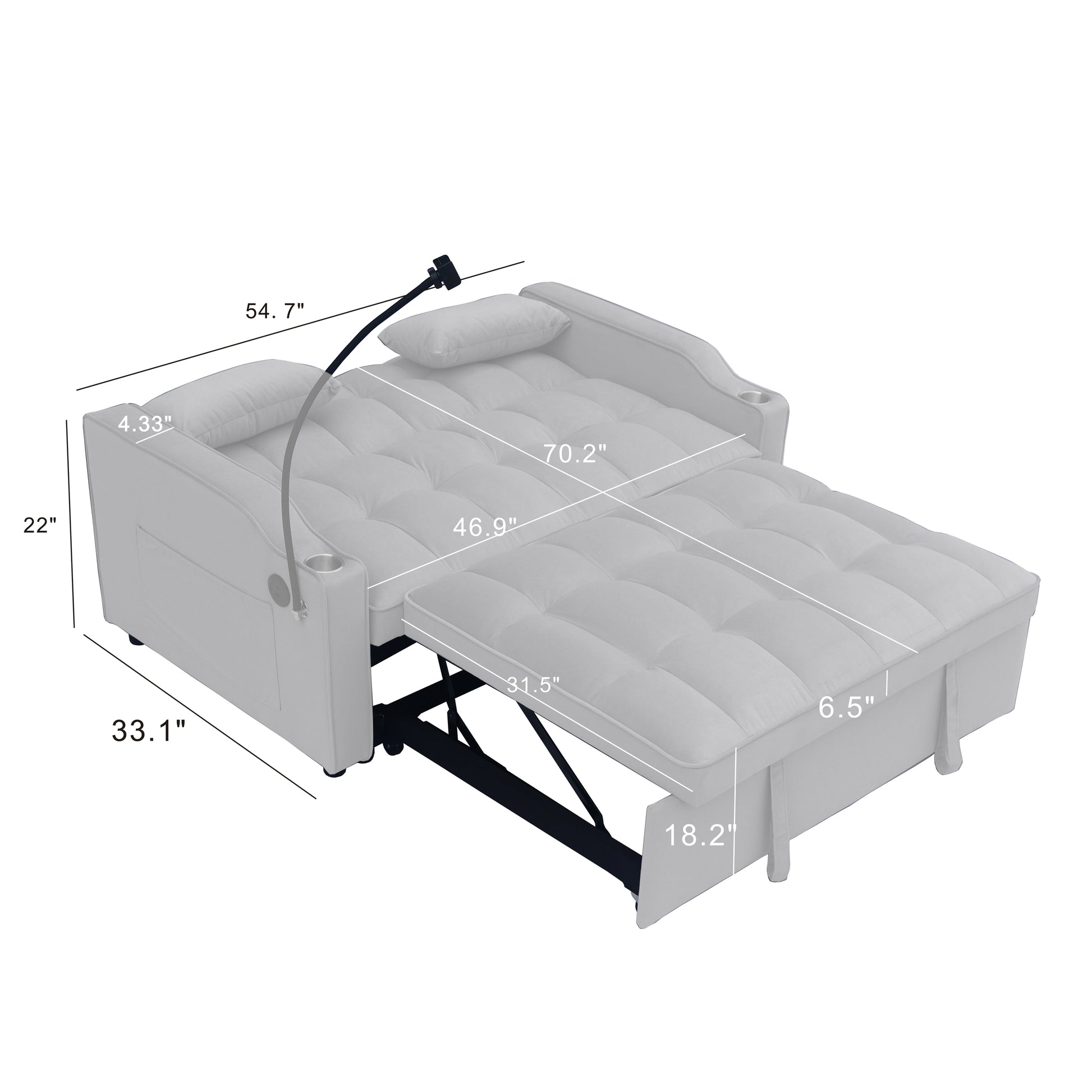 Modern Velvet Loveseat Futon Sofa Couch W Pullout Bed,Small Beautiful Seat Lounge Sofa With Adjustable Reclining Backrest,Toss Pillows, Pockets,Furniture For Living Room,3 In 1 Convertible Sleeper Sofa Bed Full Light Gray Velvet