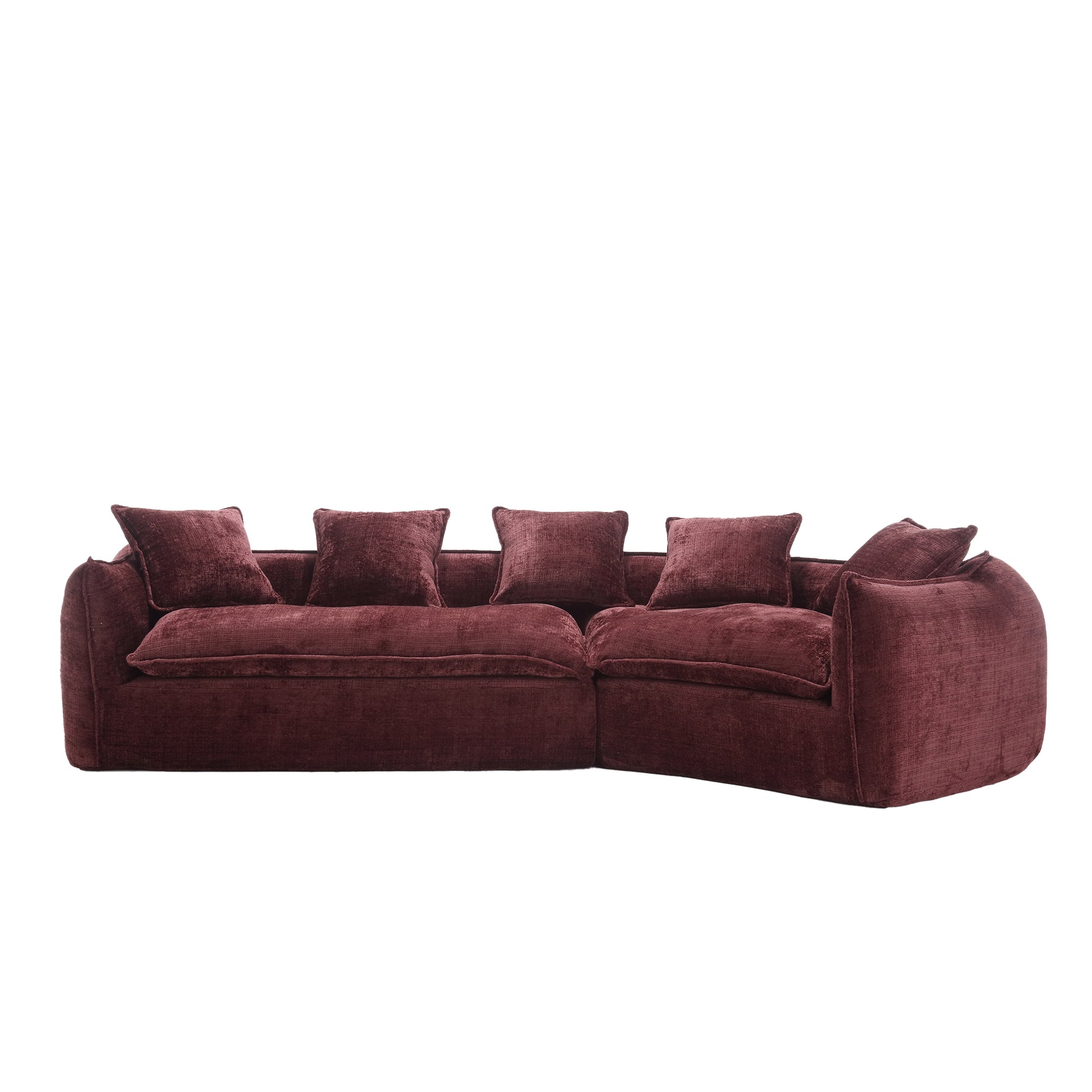 Modular Sectional Sofa, U Shaped Couch With Sofa For Five & Pillows, Modern Minimalist Chenille Fabric Large Comfy Cloud Sofas, Living Room Furniture Sets Wine Red Chenille 5 Seat