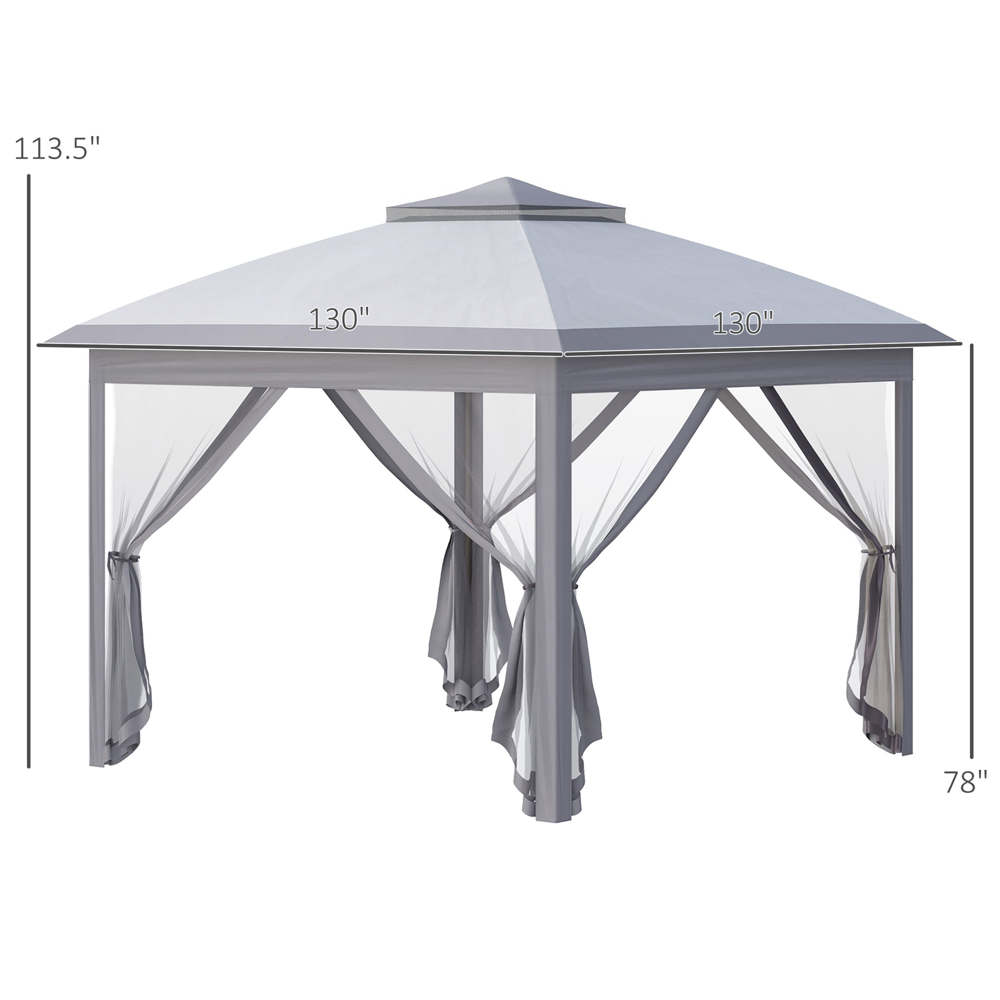 Outsunny 11' X 11' Pop Up Canopy Tent With Netting And Carry Bag, Instant Gazebo Sun Shelter, Tents For Parties With 121 Square Feet Of Shade, For Outdoor, Garden, Patio, Gray Grey Steel