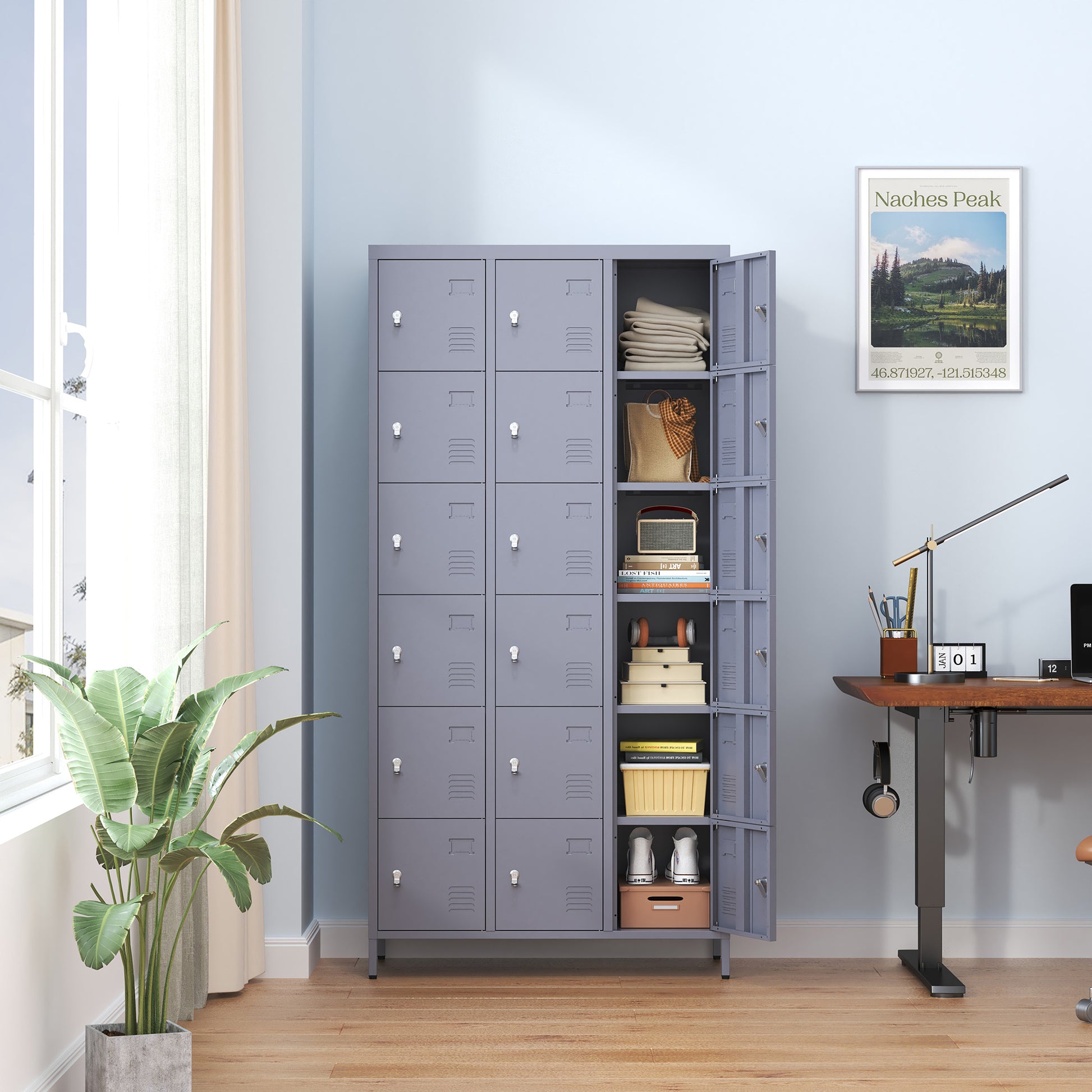 18 Door 72"H Metal Lockers With Lock For Employees,Storage Locker Cabinet For Home Gym Office School Garage,Easy Assembly,Gray 5 Or More Spaces Gray Primary Living Space Door Locks Modern Metal