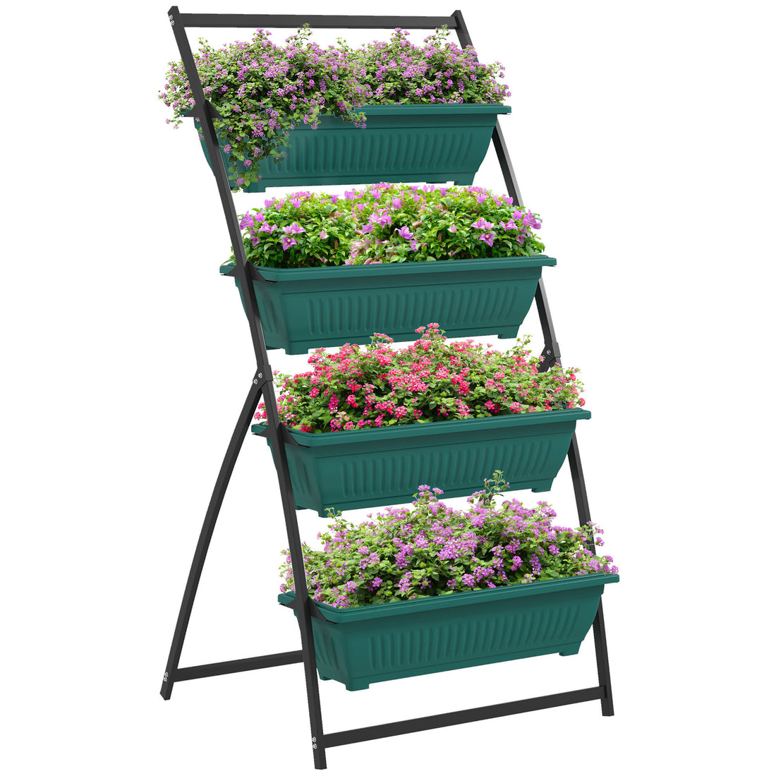 Outsunny Raised Garden Bed, 4 Tier Vertical Garden Planter Set, 4 Outdoor Planter Boxes With Stand, Self Draining Design Elevated Garden For Vegetable, Flowers & Herbs, Green Green Plastic