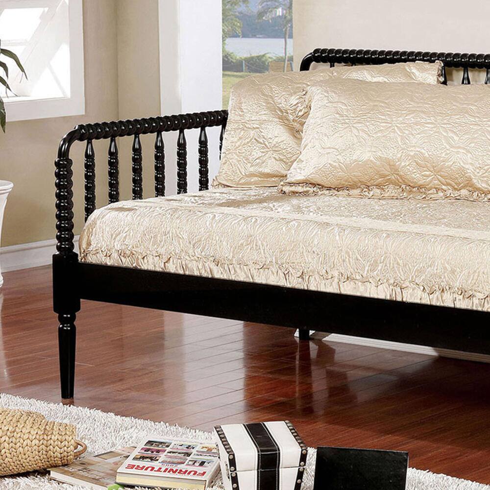 Black Wooden Twin Day Bed Unique Design Railing Headboard Platform Bed 1Pc Day Bed W Trundle Twin Black Wood Bedroom Antique,Classic,Traditional Solid Wood