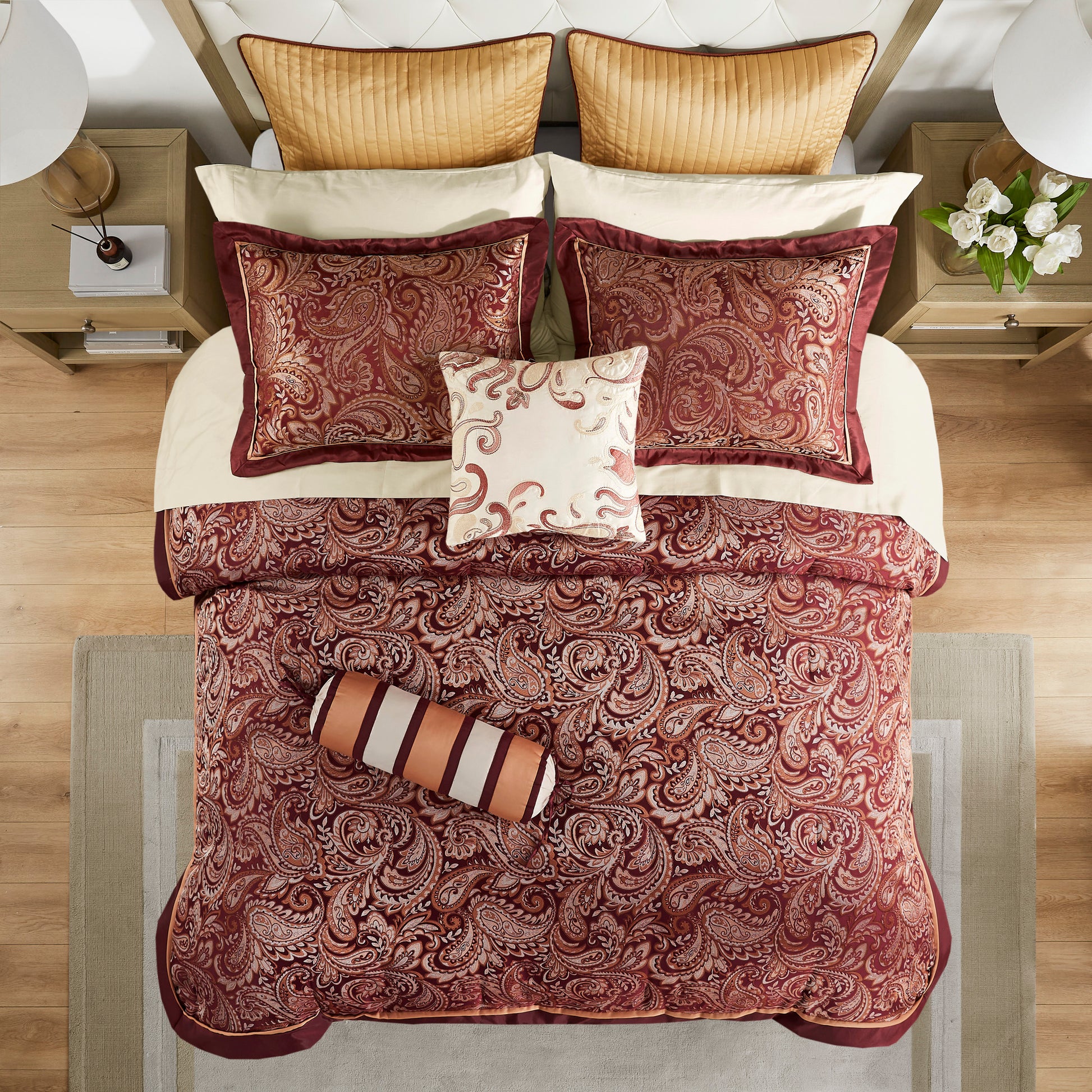 12 Piece Comforter Set With Cotton Bed Sheets Red Queen Queen Red Cotton