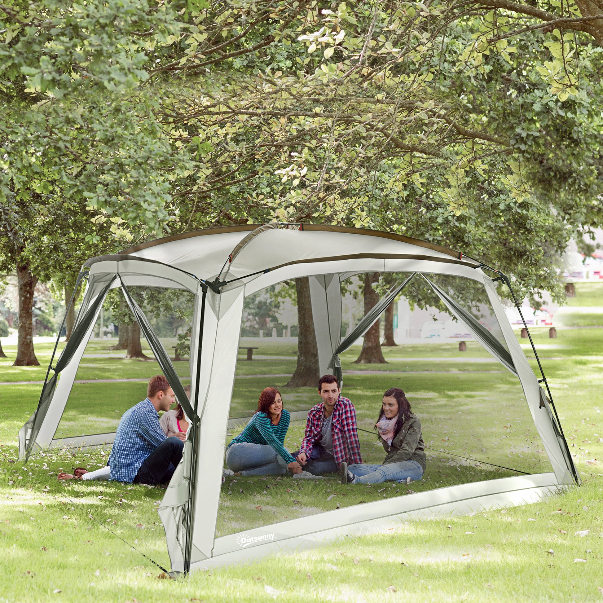 Outsunny 12' X 12' Screen House Room, Uv50 Screen Tent With 2 Doors And Carry Bag, Easy Setup, For Patios Outdoor Camping Activities White Polyester