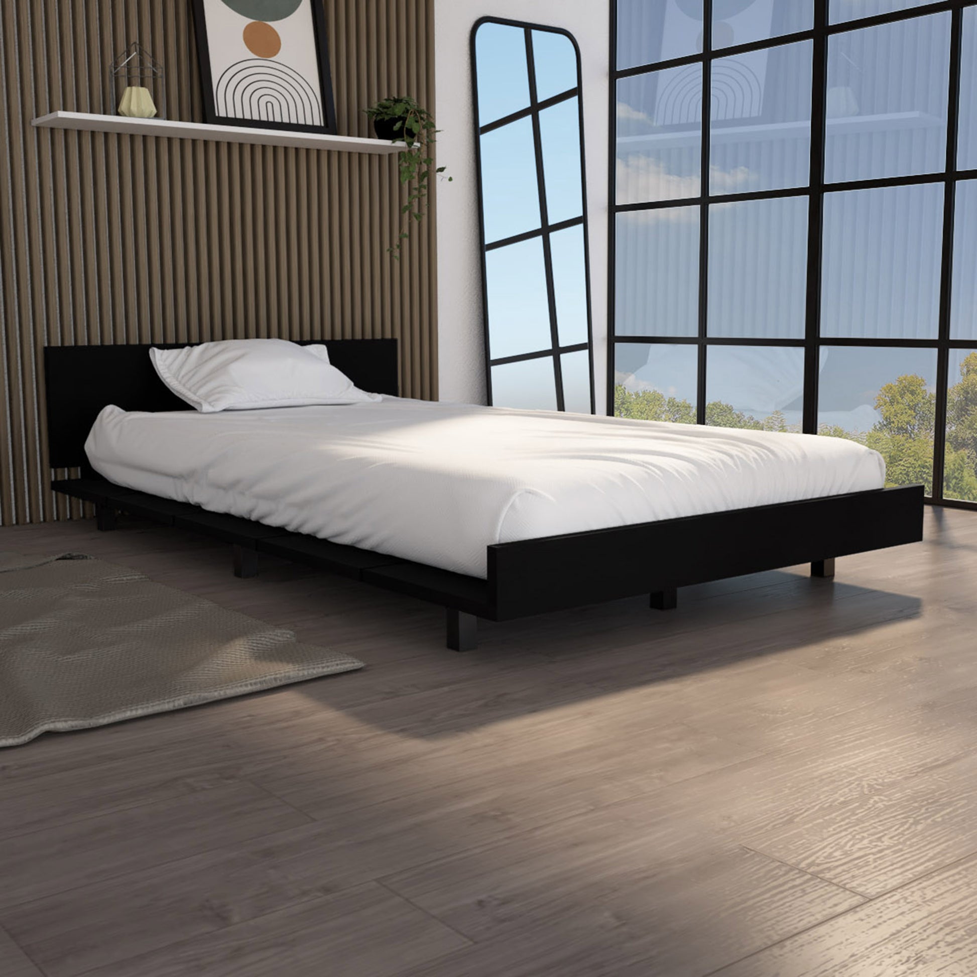 Kaia Twin Bed Base With Headboard Black Twin Black Bedroom Particle Board