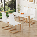 White Stone Burning Tabletop With Rubber Wooden Legs, Foldable Computer Desk, Foldable Office Desk,4 Modern Pu Leather High Back Cushion Side Chair With Wood Grain Metal Legs. Zd 1545C 1162 White Sintered Stone