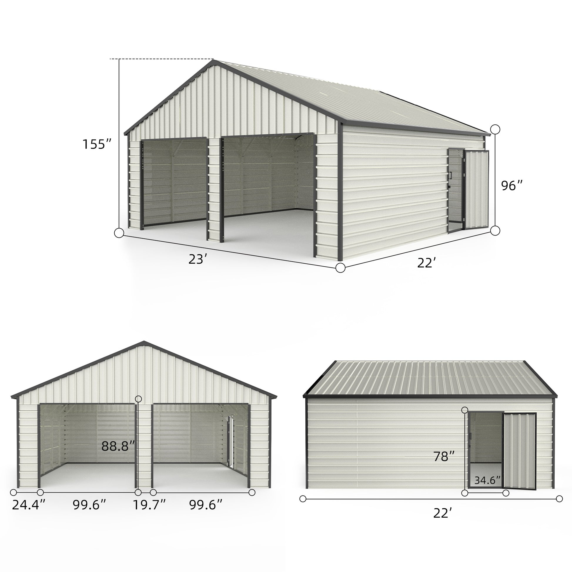 23Ft X 22Ft Double Garage Metal Shed With Side Entry Door,Can Storage Power Tools, Motorized Machinery, Farm Equipment, Pick Up Truck Cream Garden & Outdoor Metal