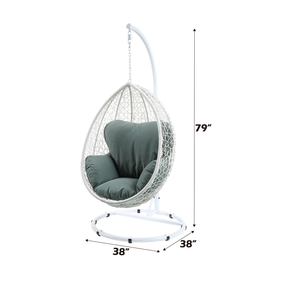 Simona Green Fabric & White Wicker Hanging Chair Green,White Fabric,Steel,Wicker