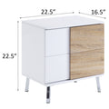 White High Gloss And Natural End Table With 2 Drawers White Primary Living Space Contemporary Drawers Rectangular Wood Metal