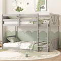 Twin Over Twin Floor Bunk Bed With Panelled Headboard And Footboard, Solid Rubber Wood Foundation With Safety Guardrails, Built In Ladder,Antique White Twin Antique White Rubber Wood