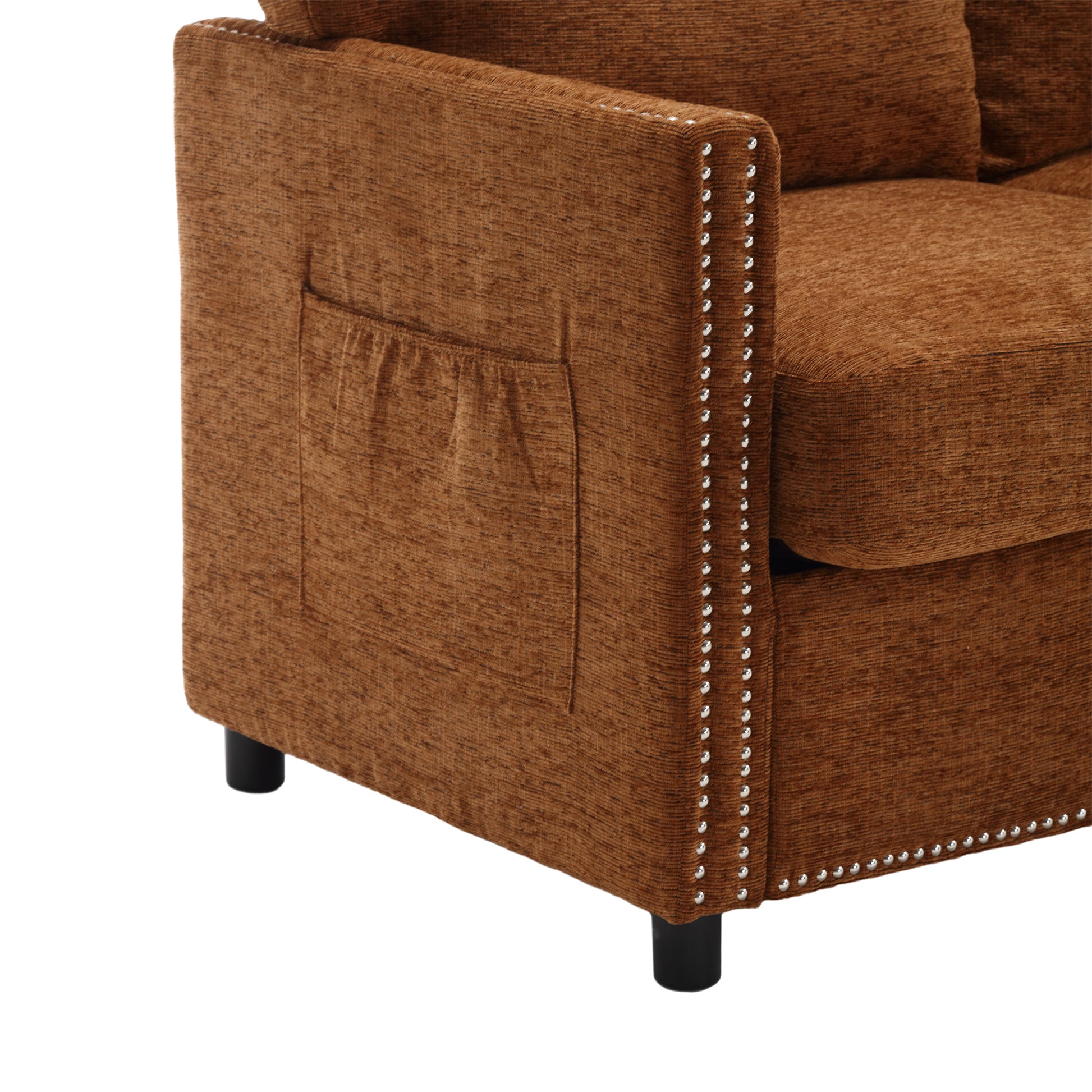 United Modern Chenille Fabric Loveseat, 2 Seat Upholstered Loveseat Sofa Modern Couch Brown Chenille 2 Seat