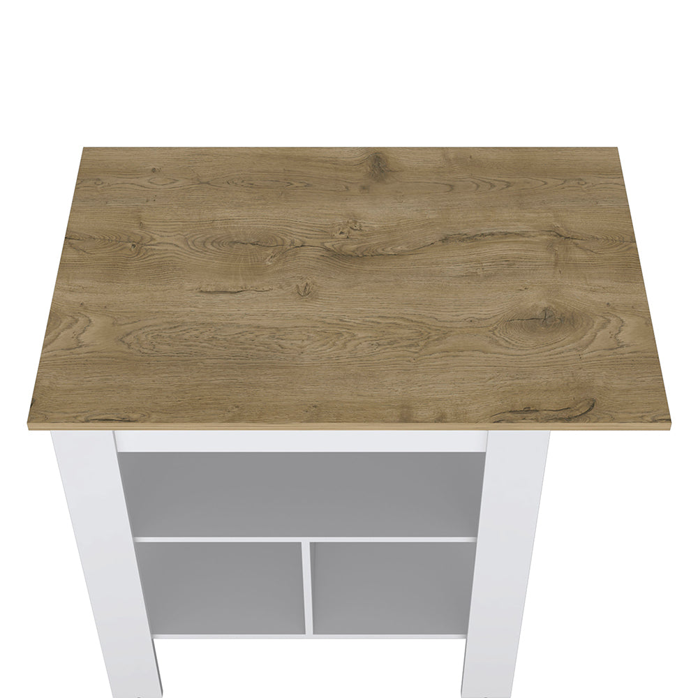 Kitchen Island, Kitchen Table 35" H, 3 Open Shelves, White Macadamia Multicolor Particle Board Particle Board