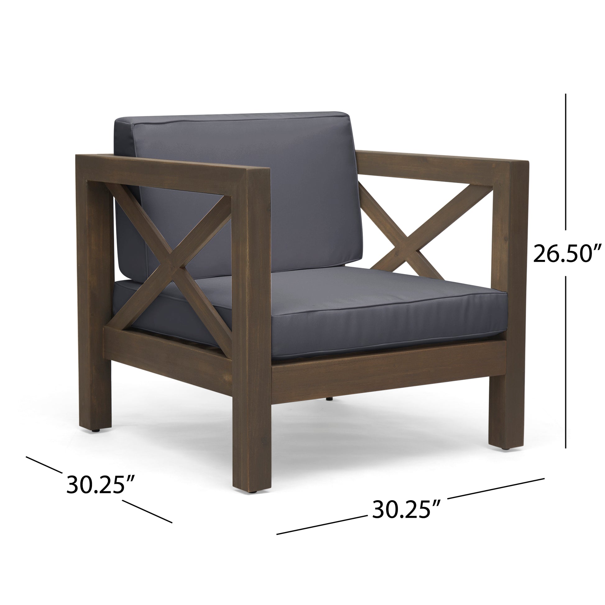 Brava Club Chair Grey Wood Waterproof Fabric