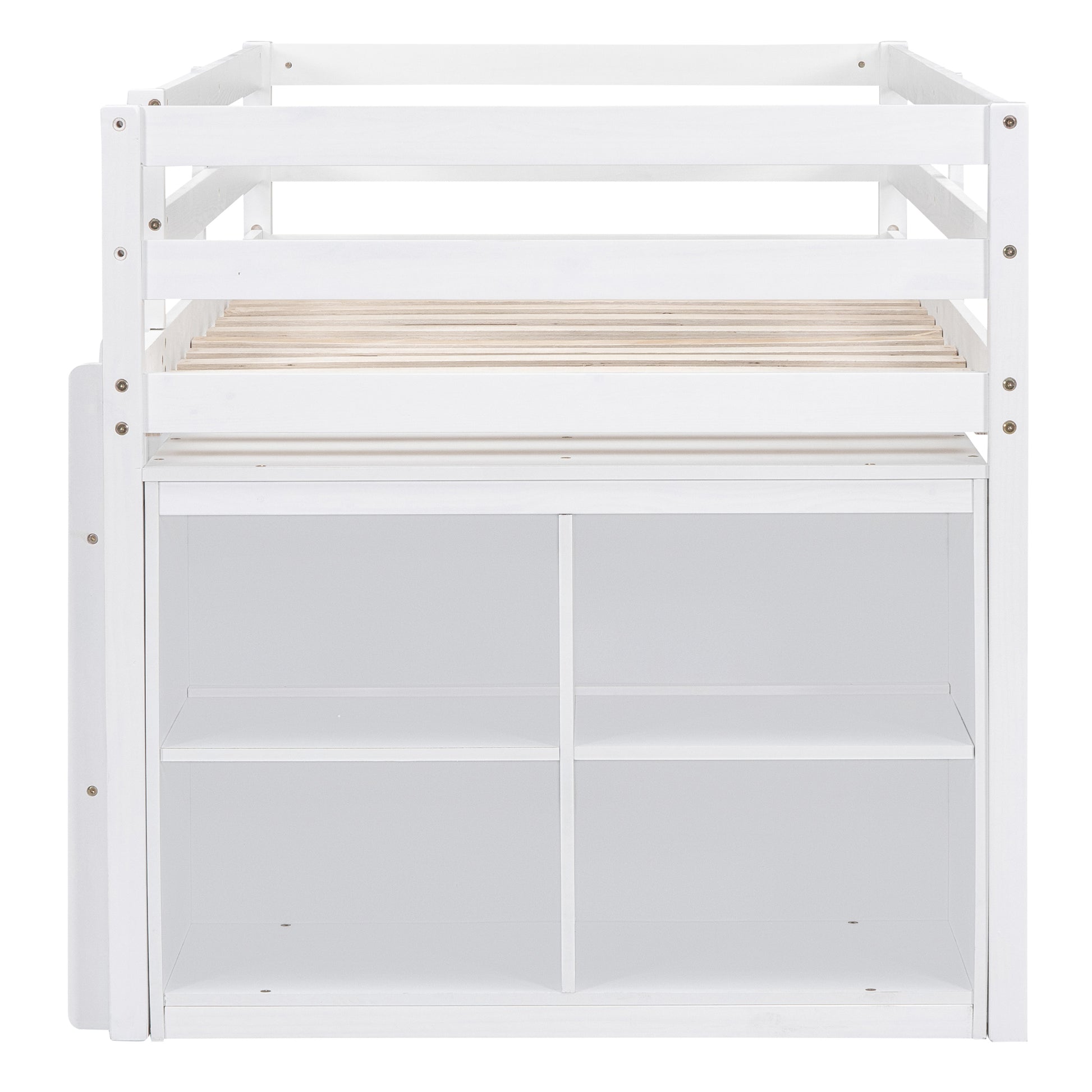 Twin Size Loft Bed With Retractable Writing Desk And 4 Drawers, Wooden Loft Bed With Lateral Portable Desk And Shelves, White White Solid Wood Mdf