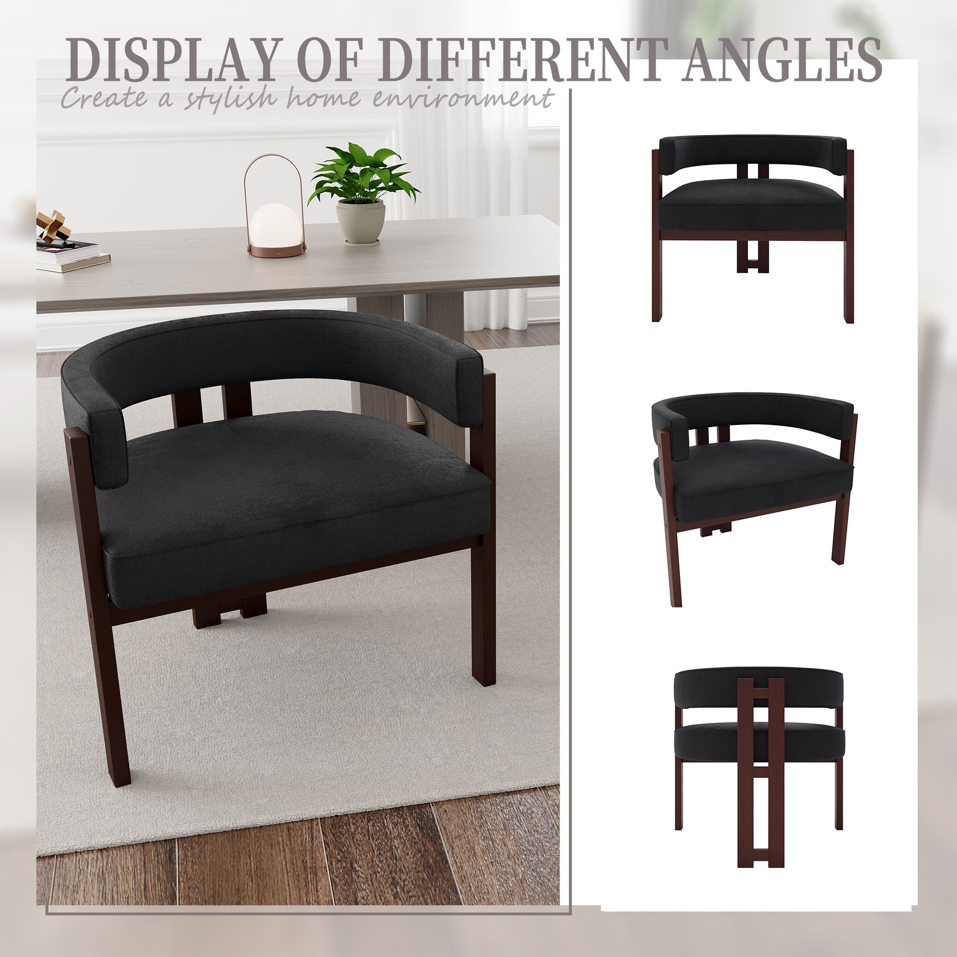 Coolmore Modern Accent Chair Teddy Upholstered Armchair With Open Back 3 Legs Barrel Dining Chair Comfy Side Chair For Living Room Bedroom Dining Room Set Of 2 Black Black Primary Living Space Foam