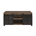 Rustic Oak And Black Coffee Table With Sliding Doors Rustic Primary Living Space Oak Rectangular Wood Metal